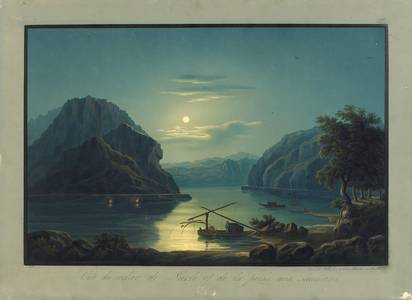 Johann Ludwig Bleuler (1792-1840) Der Loreleyfelsen im Mondschein, vor 1840 Gouache Bonn, Sammlung RheinRomantik