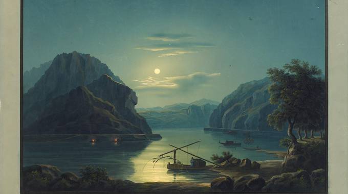 Johann Ludwig Bleuler (1792-1840) Der Loreleyfelsen im Mondschein, vor 1840 Gouache Bonn, Sammlung RheinRomantik