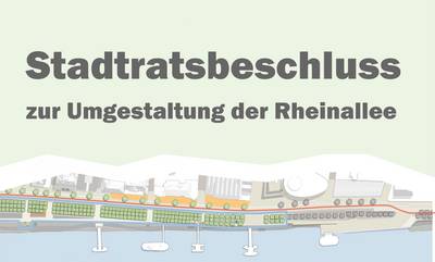 Entwurfskizze mit der Beschriftung "Stadtratsbeschluss zur Umgestaltung der Rheinallee"