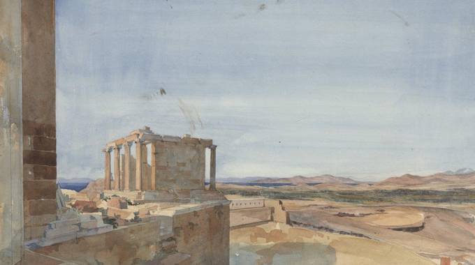 Hermann Nebel (1816–1893), Athen, Akropolis mit Niketempel, 1843, Aquarell